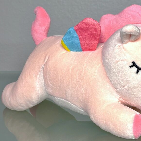 Squishy Pink Rainbow Horn Winged Unicorn Embroidered Face Baby Kid's Plush Toy - Picture 2 of 9